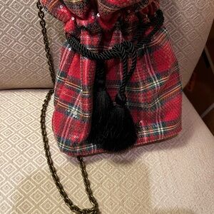 Betsey Johnson Red Plaid Small shoulder with clear sequins NEW